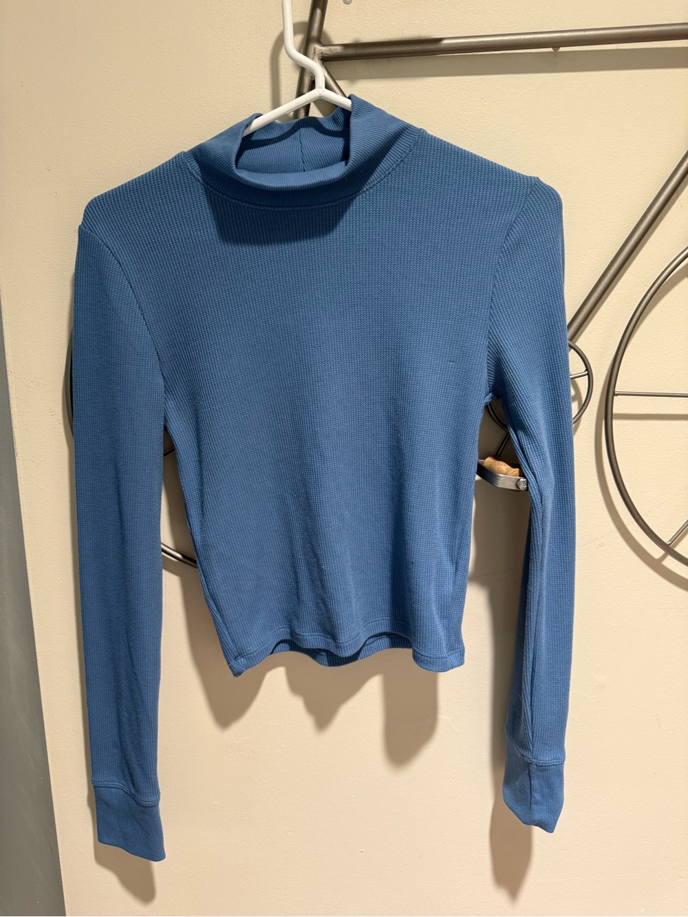 American Eagle Blue Waffle Knit Thermal Mock Neck Long Sleeve Shirt Size Medium